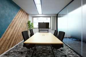 >光が差し込む明るい会議室